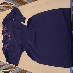 EUC VTG Darian Beaded Neckline Long Sleeved Cinched Wasit Beaded Mock Neck Dress